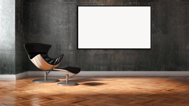 Modern parlak iç daire mockup poster çerçeve 3d render çizim ile