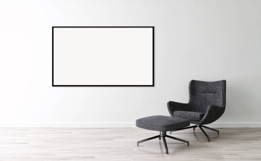 Modern parlak iç daire mockup poster çerçeve 3d render çizim ile