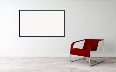 Modern parlak iç daire mockup poster çerçeve 3d render çizim ile