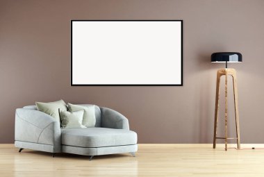 Modern parlak iç daire mockup poster çerçeve 3d render çizim ile