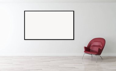 Modern parlak iç daire mockup poster çerçeve 3d render çizim ile