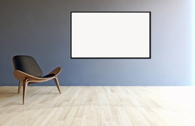 Modern parlak iç daire mockup poster çerçeve 3d render çizim ile