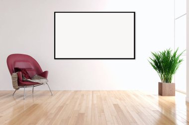 Modern parlak iç daire mockup poster çerçeve 3d render çizim ile