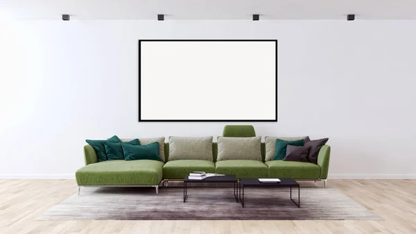 Modern Bright Interiors Apartment Mockup Poster Frame Rendering Illustration — Stock Photo, Image