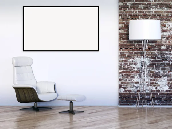 Moderno Apartamento Interiores Luminosos Com Quadro Cartaz Mockup Renderização Ilustração — Fotografia de Stock