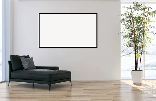 Moderne Lichte Interieur Appartement Met Mockup Poster Frame Rendering Illustratie — Stockfoto