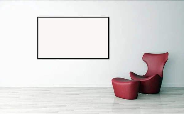 Moderno apartamento de interiores luminosos com quadro de cartaz mockup 3D renderização ilustração — Fotografia de Stock