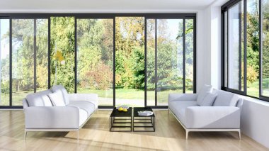 Modern parlak iç daire 3d render illüstrasyon