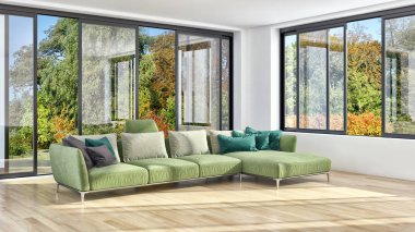 Modern parlak iç daire 3d render illüstrasyon