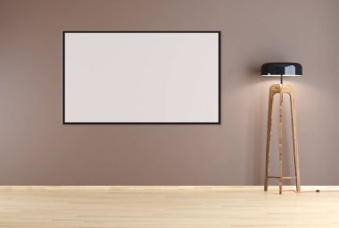 Modern parlak iç daire mockup poster çerçeve 3d render çizim ile