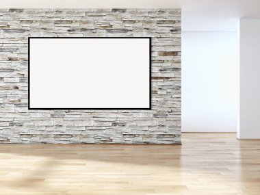 Modern parlak iç daire mockup poster çerçeve 3d render çizim ile