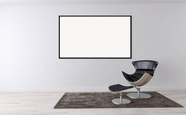 Modern parlak iç daire mockup poster çerçeve 3d render çizim ile