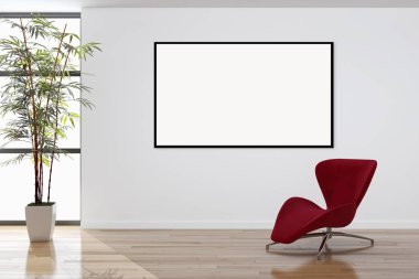 Modern parlak iç daire mockup poster çerçeve 3d render çizim ile