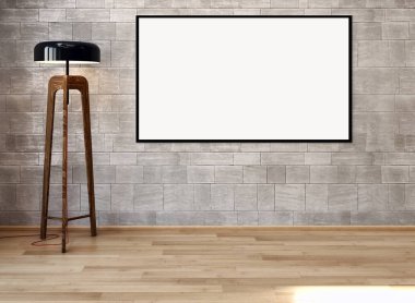 Modern parlak iç daire mockup poster çerçeve 3d render çizim ile