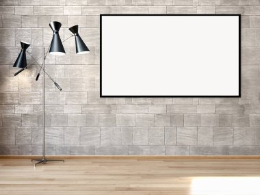 Modern parlak iç daire mockup poster çerçeve 3d render çizim ile