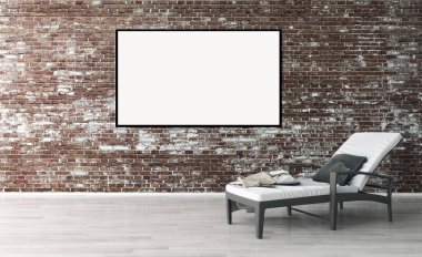 Modern parlak iç daire mockup poster çerçeve 3d render çizim ile