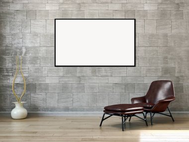 Modern parlak iç daire mockup poster çerçeve 3d render çizim ile