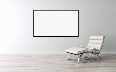 Modern parlak iç daire mockup poster çerçeve 3d render çizim ile