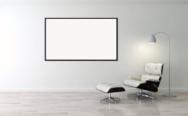 Modern parlak iç daire mockup poster çerçeve 3d render çizim ile