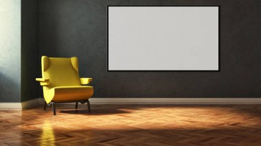 Modern parlak iç daire mockup poster çerçeve 3d render çizim ile