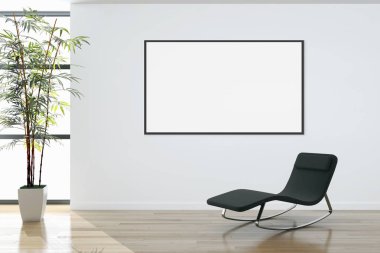 Modern parlak iç daire mockup poster çerçeve 3d render çizim ile