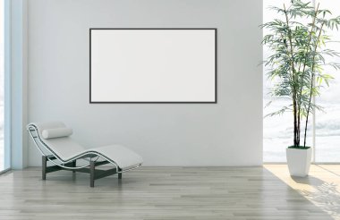 Modern parlak iç daire mockup poster çerçeve 3d render çizim ile