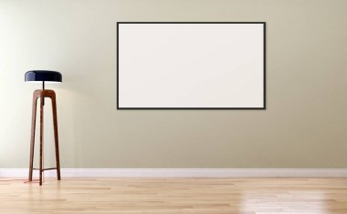 Modern parlak iç daire mockup poster çerçeve 3d render çizim ile