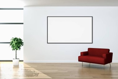 Modern parlak iç daire mockup poster çerçeve 3d render çizim ile