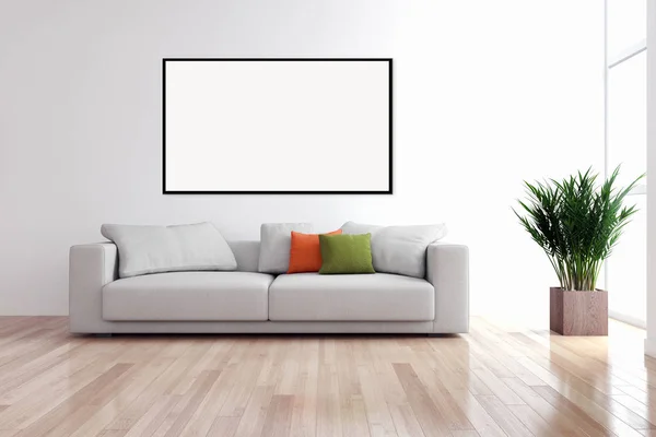 Moderno Apartamento Interiores Luminosos Com Quadro Cartaz Mockup Renderização Ilustração — Fotografia de Stock