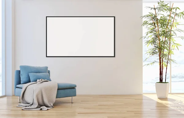 Moderne Lichte Interieur Appartement Met Mockup Poster Frame Rendering Illustratie — Stockfoto