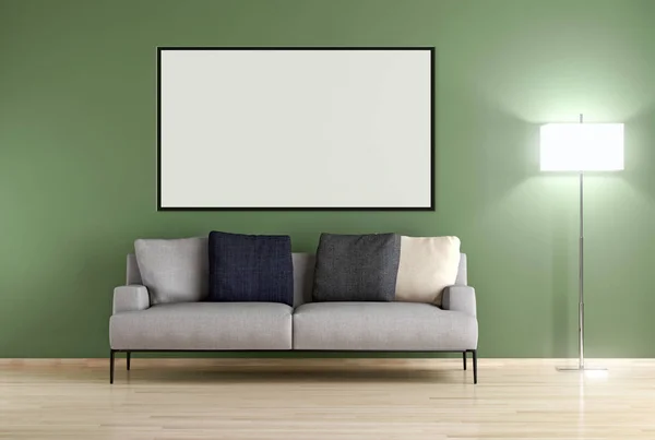 Moderno Apartamento Interiores Luminosos Com Quadro Cartaz Mockup Renderização Ilustração — Fotografia de Stock