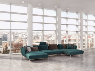 Modern parlak iç daire 3d render illüstrasyon