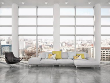 Modern parlak iç daire 3d render illüstrasyon