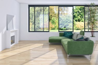 Modern parlak iç daire 3d render illüstrasyon