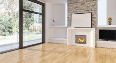 Modern parlak iç daire 3d render illüstrasyon