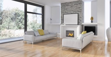 Modern parlak iç daire 3d işleme illustratio