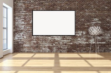 Modern parlak iç daire mockup poster çerçeve 3d render çizim ile