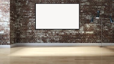 Modern parlak iç daire mockup poster çerçeve 3d render çizim ile