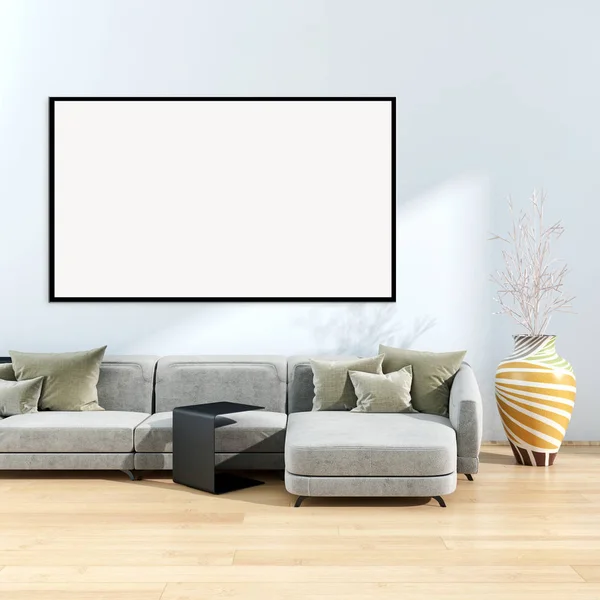 Moderno Apartamento Interiores Luminosos Com Quadro Cartaz Mockup Renderização Ilustração — Fotografia de Stock