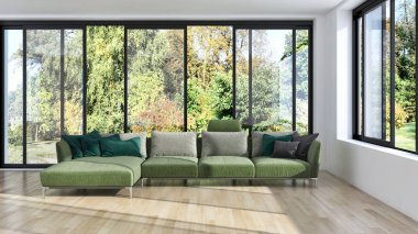 Modern parlak iç daire 3d render illüstrasyon