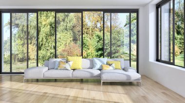 Modern parlak iç daire 3d render illüstrasyon