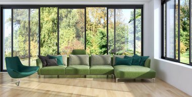 Modern parlak iç daire 3d render illüstrasyon