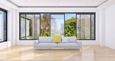 Modern parlak iç daire 3d render illüstrasyon