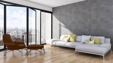 Modern parlak iç daire 3d render illüstrasyon