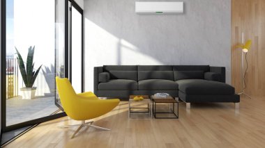 Klima 3d render çizim ile modern iç daire