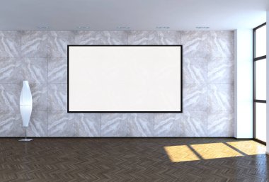 Modern parlak iç oda mockup poster çerçeve 3d render çizim ile boş