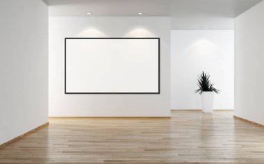 Modern parlak iç oda mockup poster çerçeve 3d render çizim ile boş