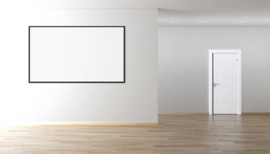 Modern parlak iç oda mockup poster çerçeve 3d render çizim ile boş