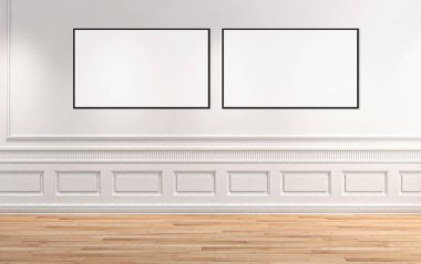 Modern parlak iç oda mockup poster çerçeve 3d render çizim ile boş