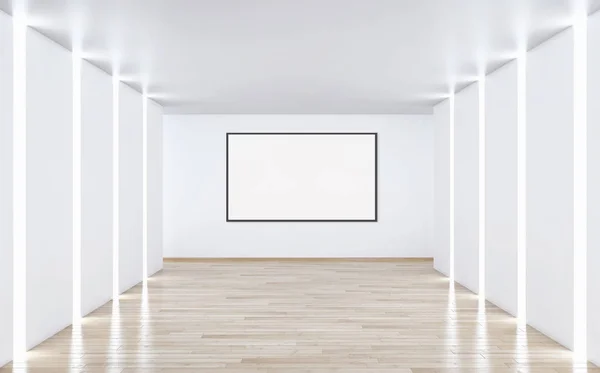 现代明亮的室内空间与样机海报框架3D 渲染插图 — 图库照片